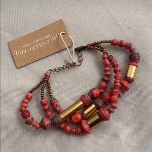 Pink gold beaded adjustable boho bracelet